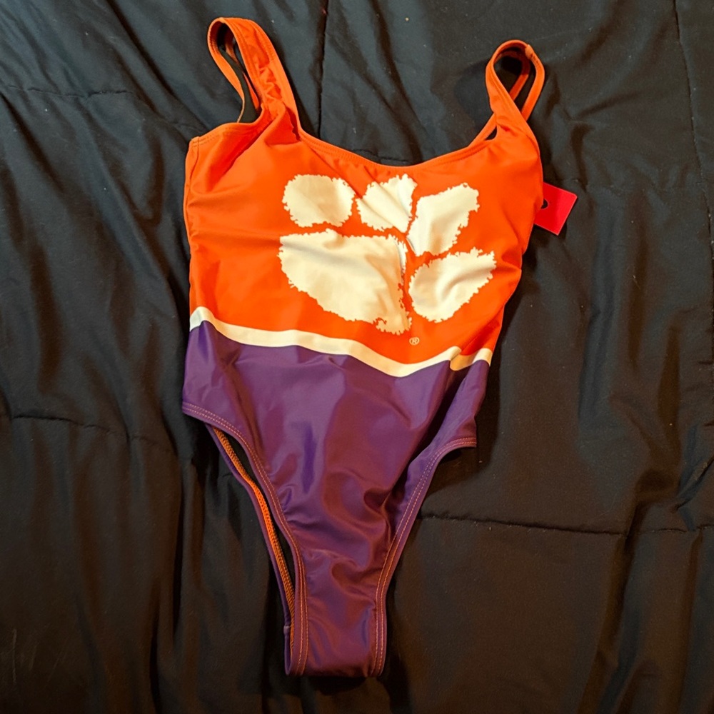 Clemson Tigers Orange and Purple Swimsuit with Paw Print size small